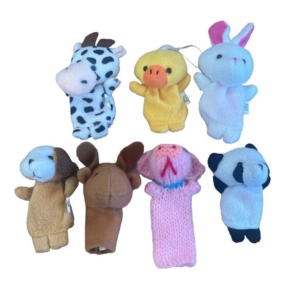 Hug Fun Farm Animal Finger Puppets Set of 7 Cow Rabbit Pig Horse Duck Dog - Picture 1 of 6